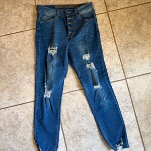 GOGO Women's Distressed Blue Skinny Jeans